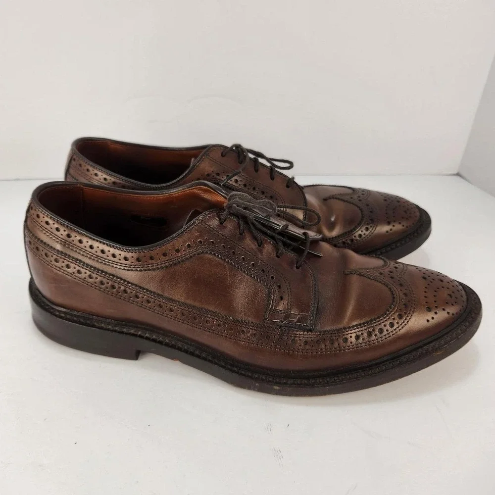 Allen Edmonds Men's 9D Brown Leather Wingtip Brogue Derby Dress Shoes USA